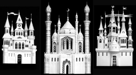 decorative ancient castle of the white paper in origami