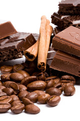 chocolate, coffee and cinnamon sticks