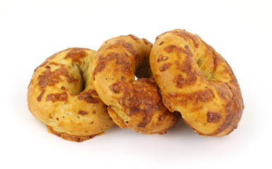 Freshly baked cheese and onion bagels