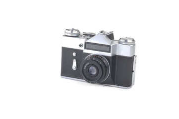 old retro camera on white