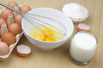 Eggs, flour and milk.