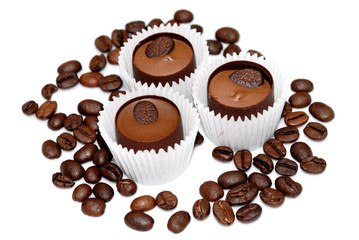 Sweet and coffee beans isolated