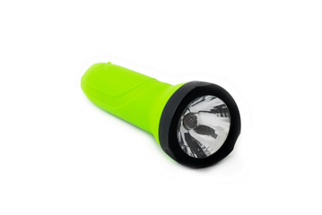 Green flashlight isolated on white background