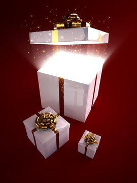 Open gift box with magic inside