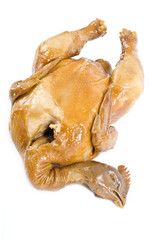 Cooked Chicken with Its Head Isolated on White