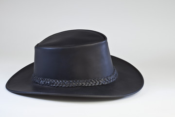 Black Leather Outback Style  Hat