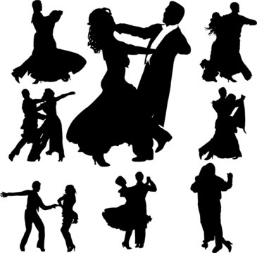 dancing couples silhouettes collection - vector