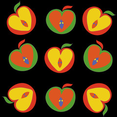 Apples pattern on black background