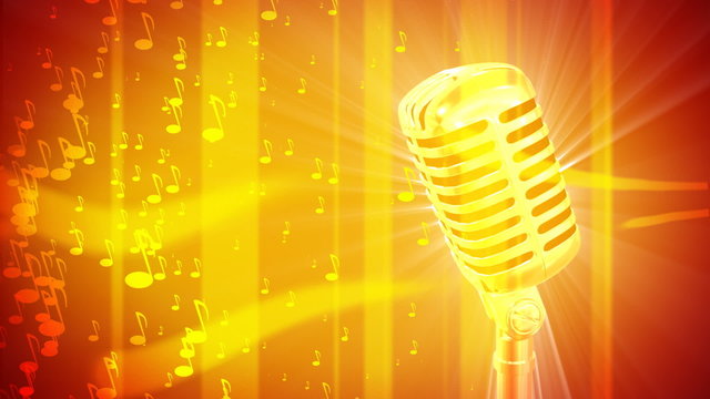 Abstract musical background with microphone and notes