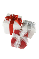 three gift boxes isolated over white