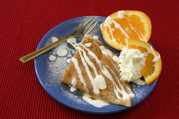 pancake speciality with fresh orange
