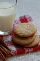 cinnamon cookies with glass of milk