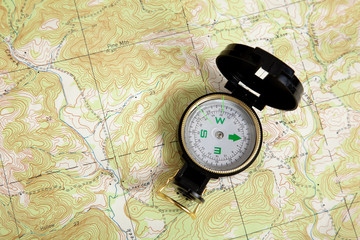 compass on a topographical map