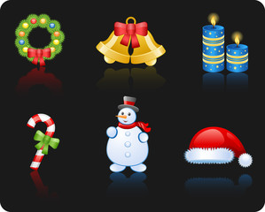 Christmas black background icon set
