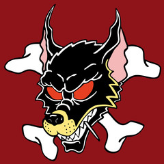 vector illustration tattoo head wolf with two bones
