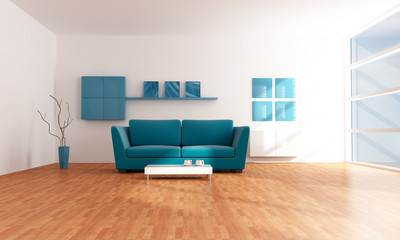 bright modern blue living room - rendering