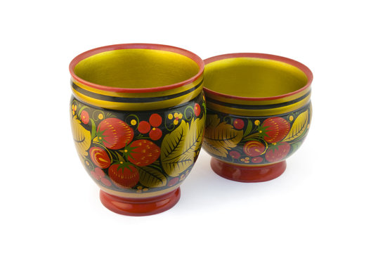 Two painted wooden cup