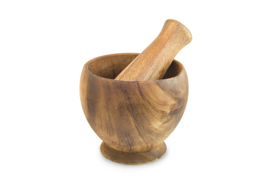 Wooden mortar and pestle