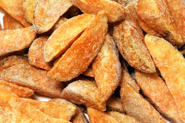 french fries close-up on a white background