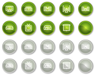 Audio video web icons, green and grey circle buttons series