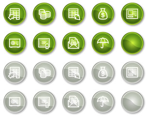 Banking web icons, green and grey circle buttons series
