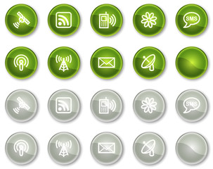 Communication web icons, green and grey circle buttons series