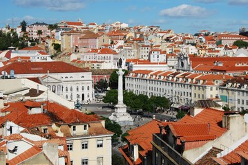 Fototapeta na wymiar View of Dom Pedro IV square in city of Lisbon, Portugal