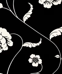 Stickers meubles Fleurs noir et blanc fond de papier peint vintage