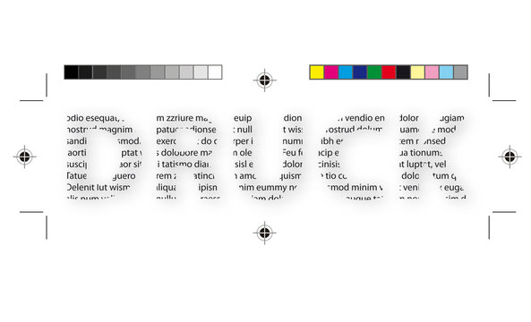 Druck-Symbol mit Druckzeichen, Drucksymbolen, CMYK, Passermarken und Passkreuz