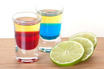 Shot cocktail collection: Red and Blue Tequila