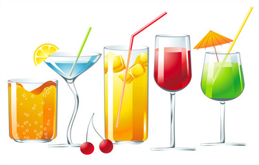 set of 5 colorful cocktails