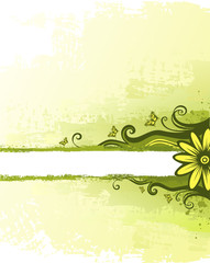 Green background with floral design element