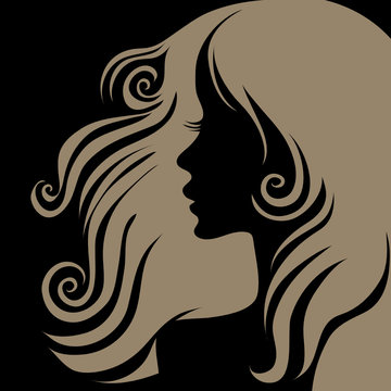 Vector closeup portrait of woman with long hair
