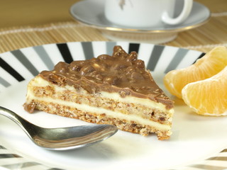 Nuts chocolate cake dessert - closeup.