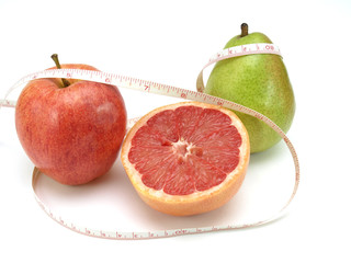 Healthy food, nutrition and fruits – apple, pear, grapefruit