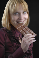 girl with a bar of chocolate