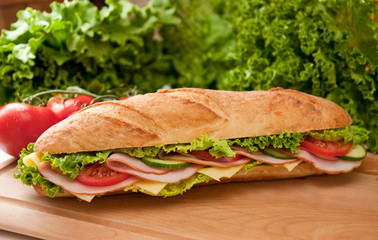 Foot-long gourmet ham & swiss submarine sandwich