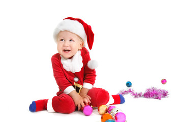 happy baby santa over white