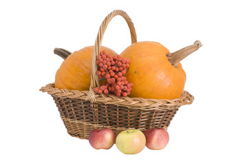 Wattled basket with two pumpkins