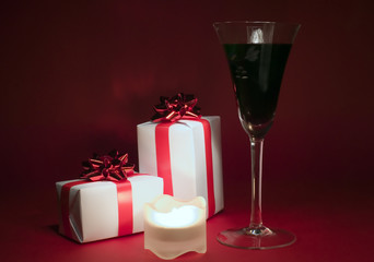 Wineglass and presents, christmas theme