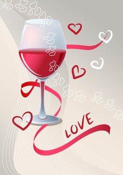 A glass of red wine on beige background