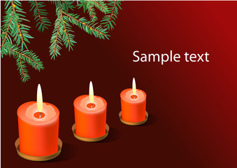 Three red christmas candles. Vector