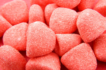 red sugar candy sweets in close up
