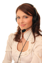 Beautiful girl in headsets with a microphone.