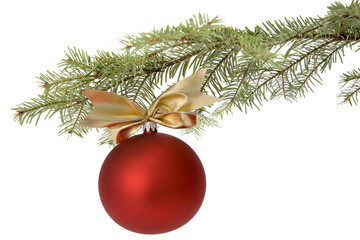 Obraz na płótnie Canvas Christmas red bauble on tree branch