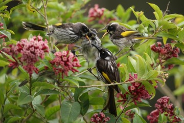 Family of New Holland Honeyeaters - Native Australian Birds