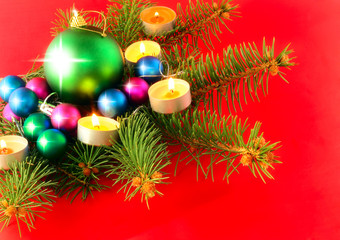 Obraz na płótnie Canvas Christmas and New Year decoration- balls, candel .