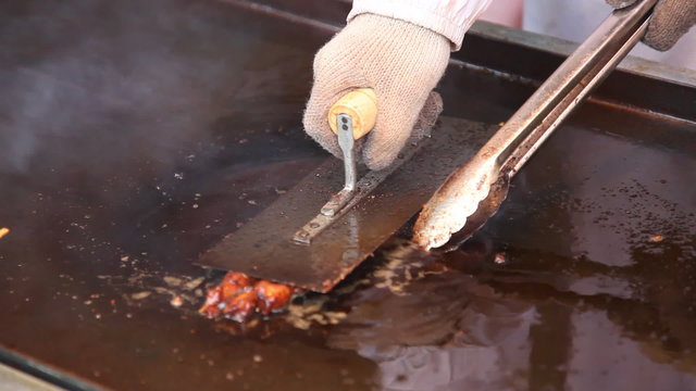 mutton cubes roasted on a skewer