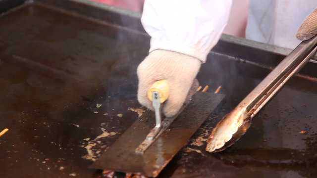 mutton cubes roasted on a skewer