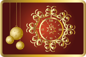 Christmas postcard with watch and balls